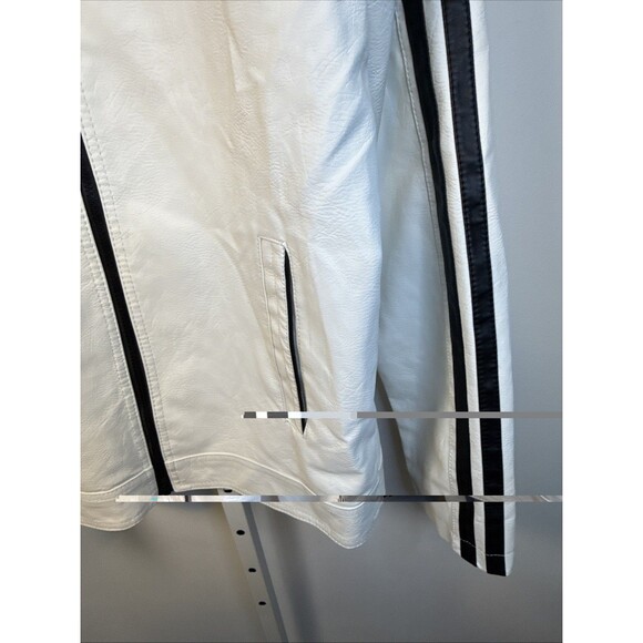 Vintage Y2K Hard Edge White & Black Racing Stripe Driving Leather Jacket Sz L - Picture 4 of 8